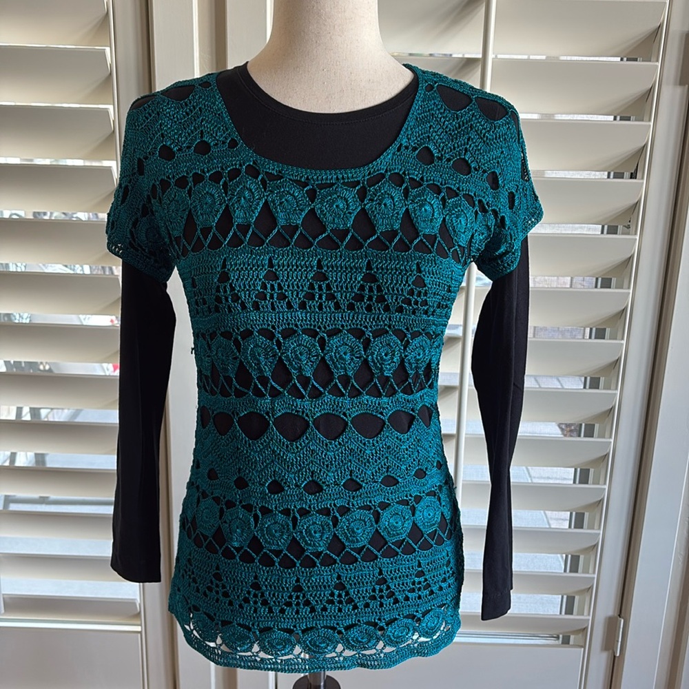 Chico Crochet Teal Top, Size 0
